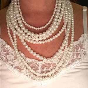 30”.  Faux pearl multi strand necklace